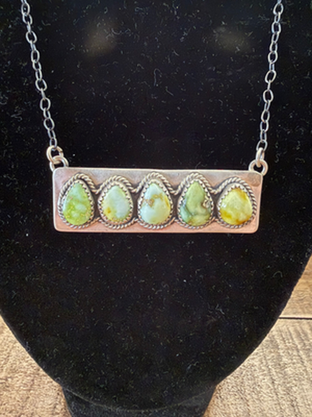 Sterling Silver Palomino Green Turquoise Bar Pendant Necklace 18 Inch 925